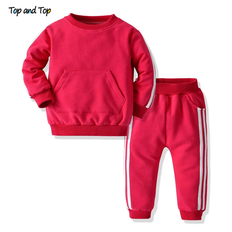 Top and Top Autmn&Winter Fashion Unisex Baby Striped Clothing Sets Pullover Sweatshirt+Pants Boys Casual Clothes Tracksuit Bebes