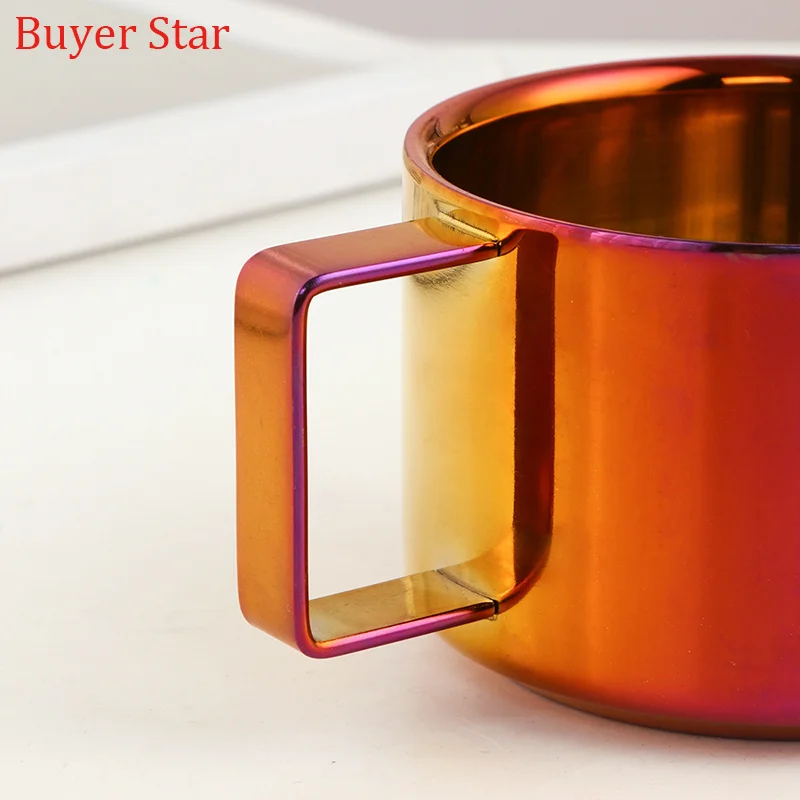 200ml Gold Coffee Cup Saucers Set stainless steel Mug Tea Cup with tray Metal water Milk cups Cafe Party Drinkware Kitchen tools