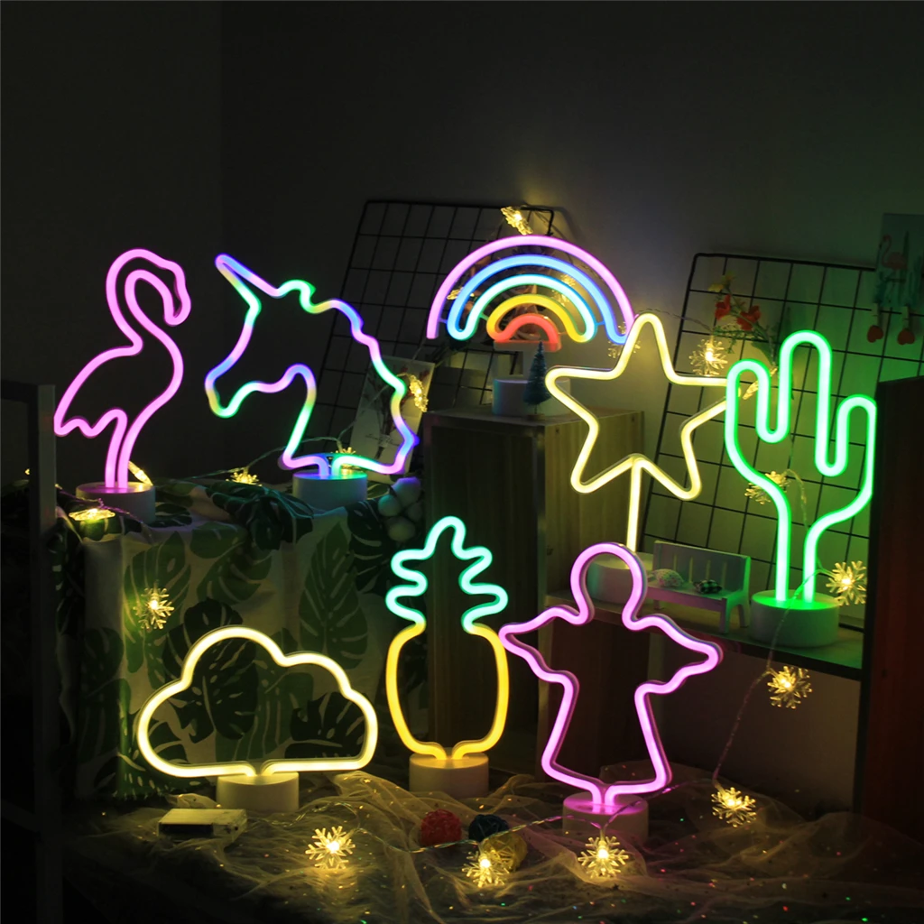 LED Neon Night Light Moon Lamp Flamingo Heart Moon Pineapple Christmas Tree Unicorn Desk Table Lamp Party Decorative lights Home