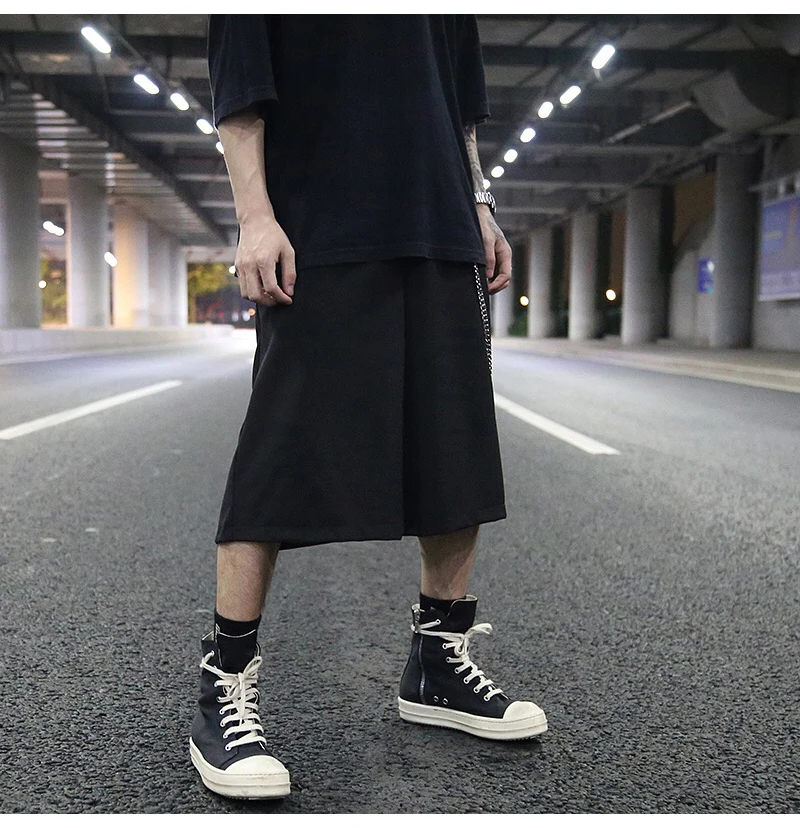 Men's Straight Casual Pants Dark Style Elegant Loose Six Point Pants European And American High Street Skateboarding Wide Pants