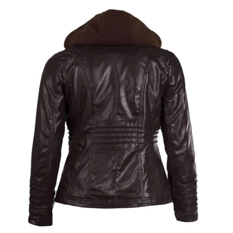 Customizable Hooded Leather Jacket Autumn Winter women's with zipper leather jacket short PU jacket coat Suit Jackets