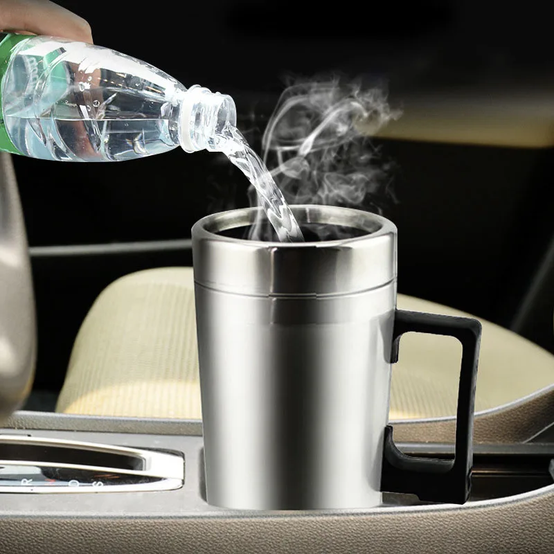 12/24V Car Heating Water Bottle Stainless Steel Electric Cup Water Heater Leakproof Milk Coffee Tea Thermos Cup for Traveling