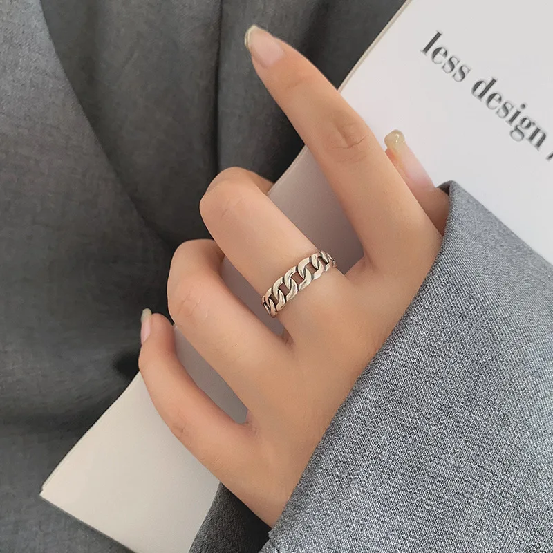 BOTOHO 100% 925 Sterling Silver Ring Punk Ring Cycle Chain Finger Rings for Men Fine Jewelry Resizable Couple Ring Men Jewelry