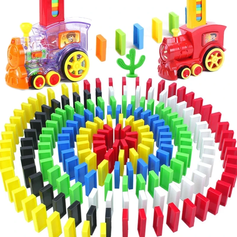 Domino Train Toy Set Electric Traktor Train Model With Colorful Domino Game with 60 pieces Blocks Car Truck toys for Children