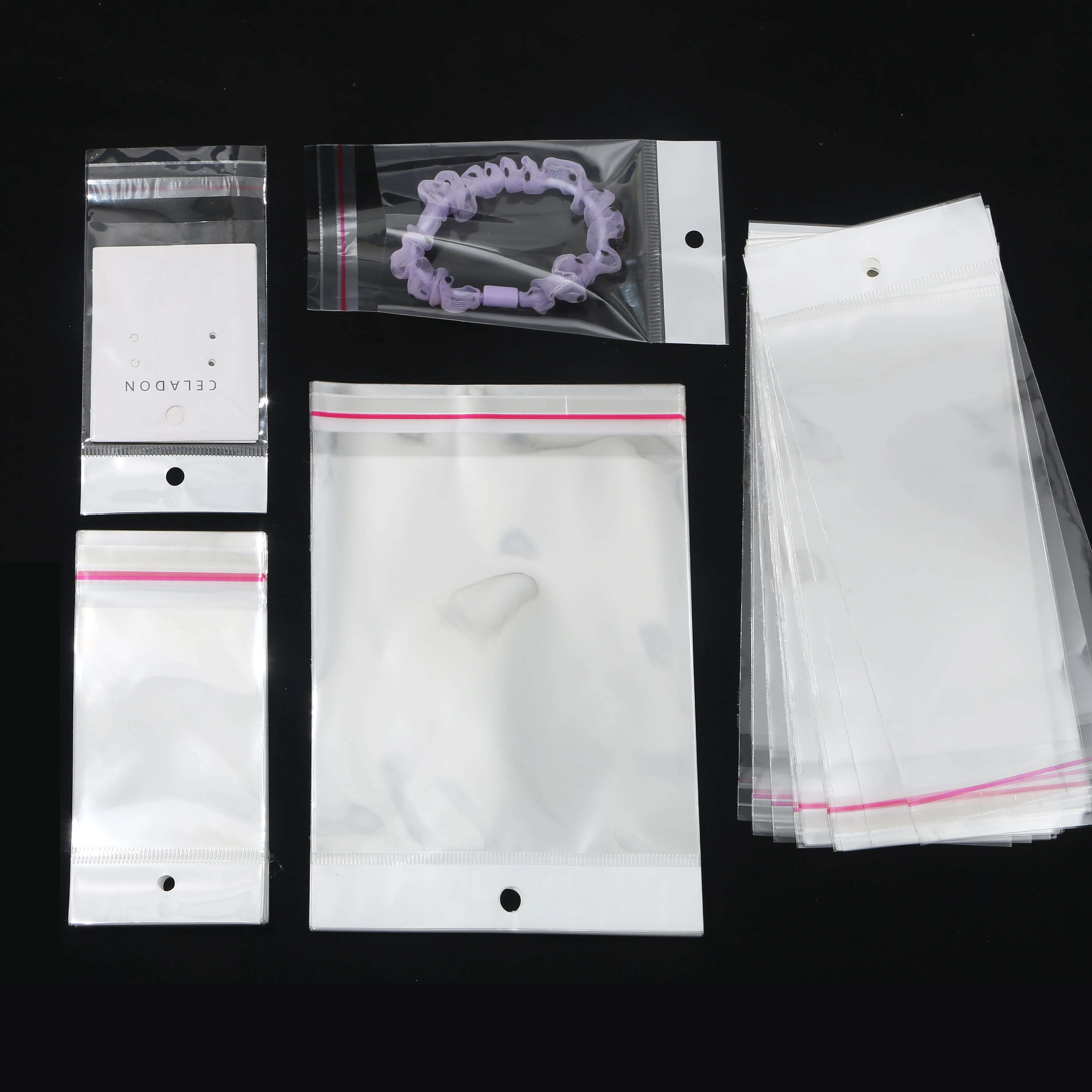 100Pcs Opp Zak Zelfklevende Duidelijke Transparante Plastic Zakken Kralen Sieraden Opslag Verpakking Gift Bag Met Hang Gat Zakjes