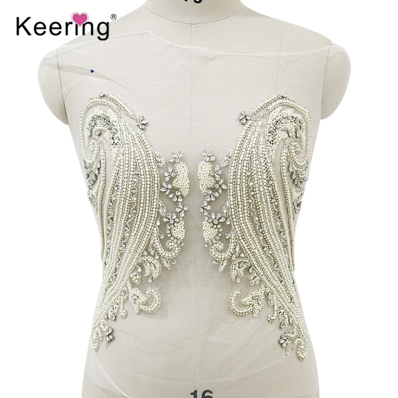 

Keering White Pearl Bodice Applique for Wedding Dress, WDP-281