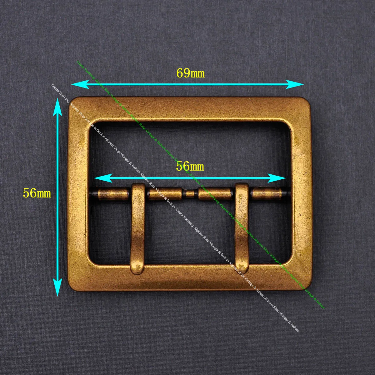 ผู้ชาย Western Vintage Gold กว้าง Double Pin Center Bar Leathercraft เข็มขัดหนังหัวเข็มขัดเปลี่ยน Fit 55มม.