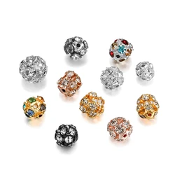 30pcs/lot 6-10mm Metal Plated Crystal Spacer Loose Beads Rhinestone Ball Beads For DIY Jewelry Making Bracelet Necklace Supplies