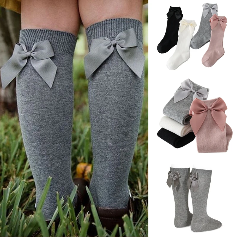 

2024 Baby Girls Socks New Toddlers Girl Big Bow Knee High Long Soft Kids Socks Bowknot 100% Cotton 0-3 Years Newborn Socks