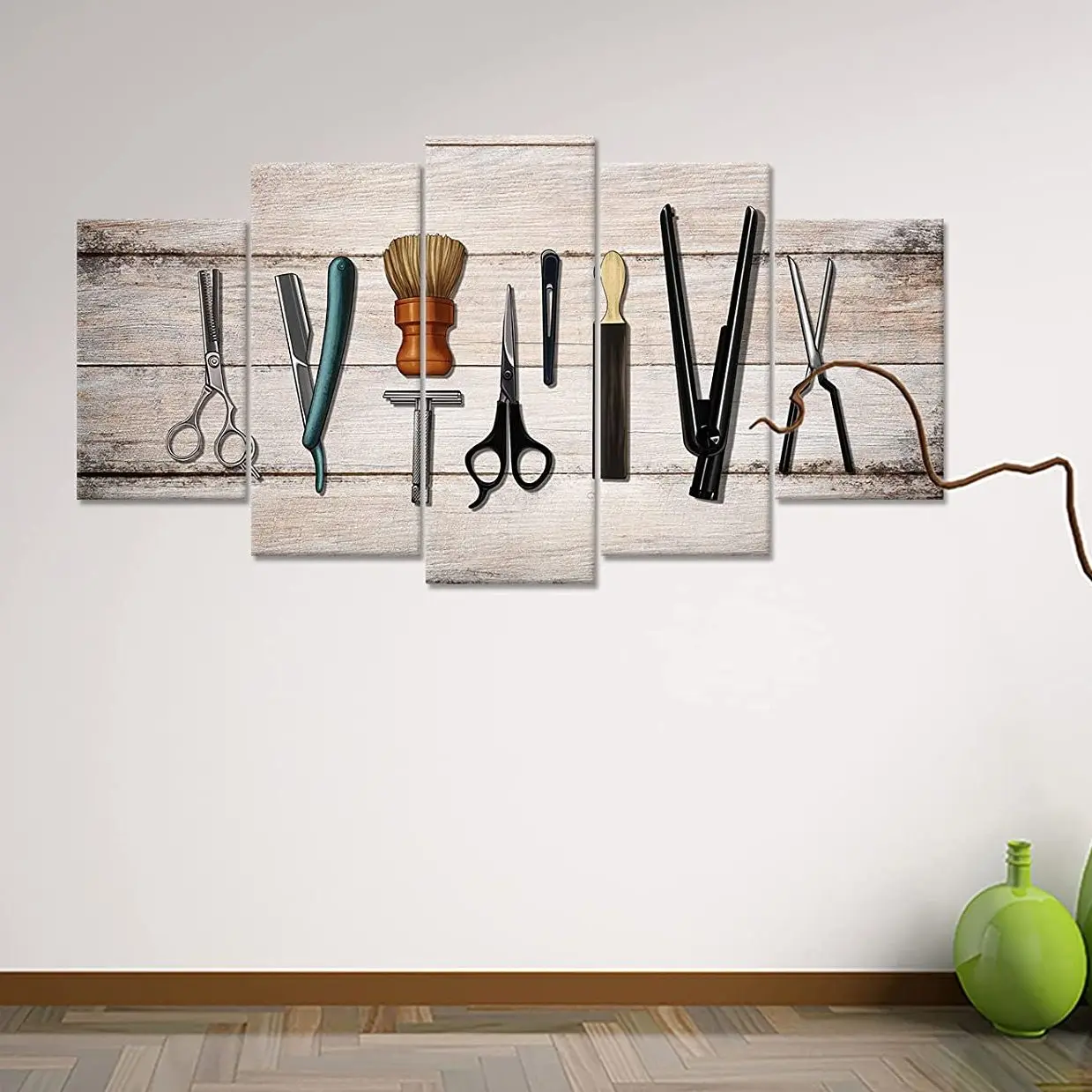 

Unframed 5Pcs Vintage Barber Shop Haircut Tools Hair Canvas HD Posters Wall Art Pictures HD Paintings for Living Room Home Decor
