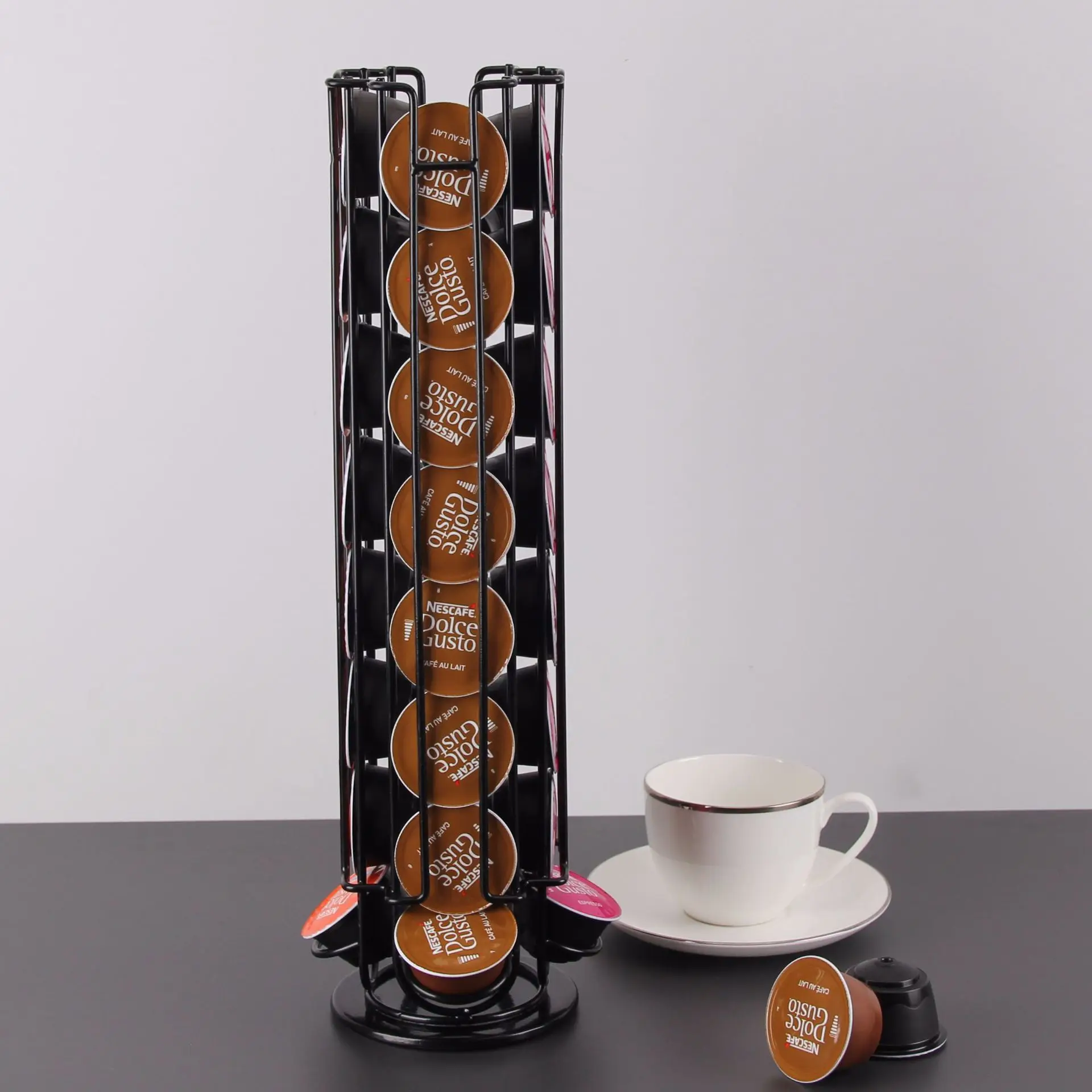 

Rotatable 32Cups Black Coffee Pods Holder Dolce Gusto Capsule Holder Metal Coffee Capsule Stand Display Storage Shelves Rack