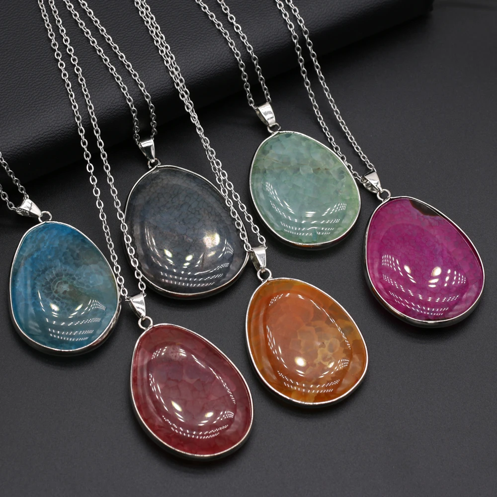 Charms Water Drop Shape Pendant Necklace Natural Dragon Bone Agates Stone Pendant Necklace 28x42-30x45mm Length 40cm