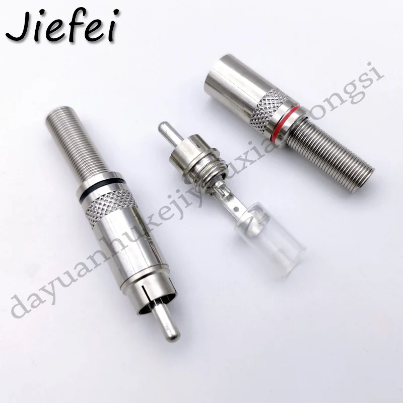 2Pcs RCA Connector RCA Male Plug with Spring Nickel Plated RCA Wire Connector Speaker Plug Jack welding Red+Black