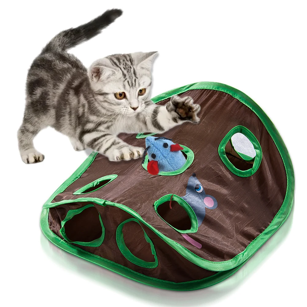 Pieghevole Cat Tunnel Tube Kitten gioca tenda Pet Cat topi caccia giocattoli Kitty Intelligence sviluppa giocattoli con campanelli per topi 9 fori