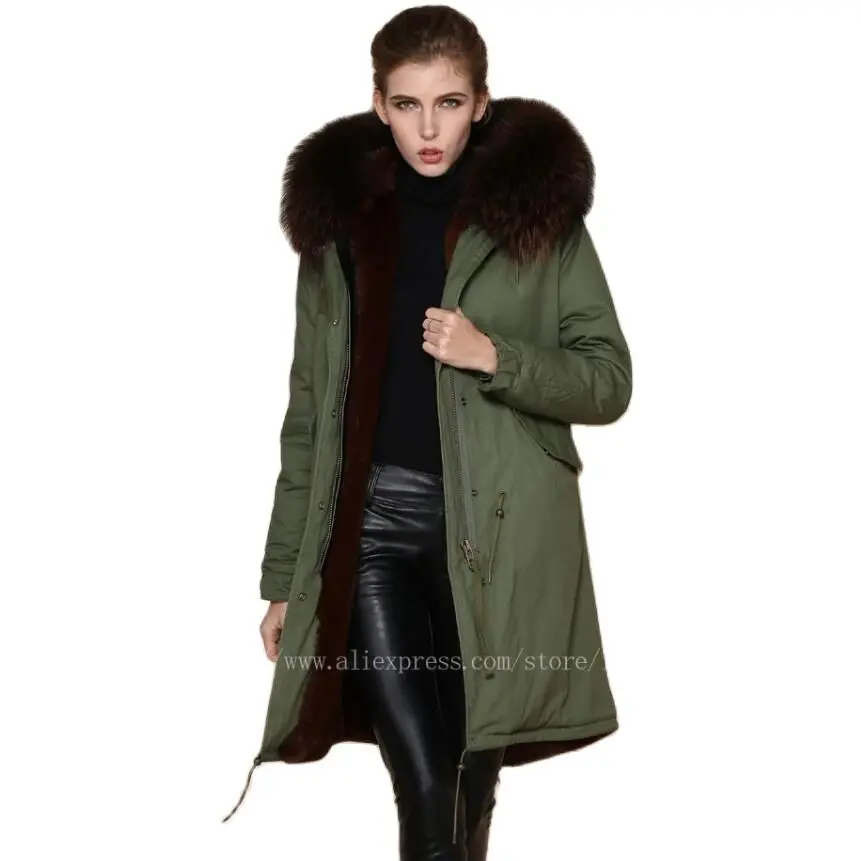 

Women's Plus Size Faux Fur Long Design Fur Coat,Mens Parka Army Green Coat,Deep Brown Collar Winter Women Jacket