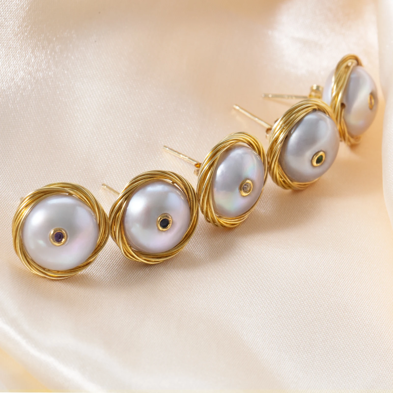 Fashion Handmade Stud Earrings 925 Sterling Silver Wire Freshwater Pearl With CZ 14K Gold Plated Stud Earrings Best Party Gifts