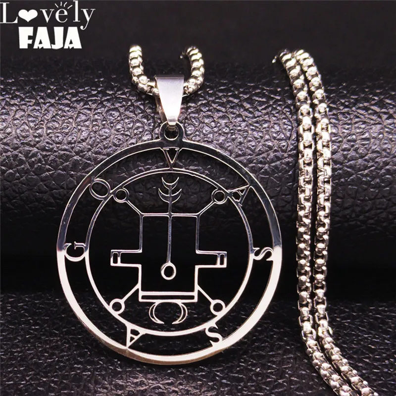 Demon Seal Stainless Steel Chain Necklace Silver Color Satan VASSAGO Statement Necklace Women/Men Jewelry gargantilha N7013