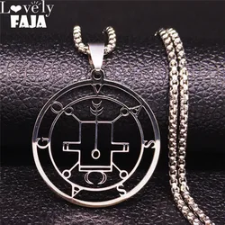Demon Seal Stainless Steel Chain Necklace Silver Color Satan VASSAGO Statement Necklace Women/Men Jewelry gargantilha N7013