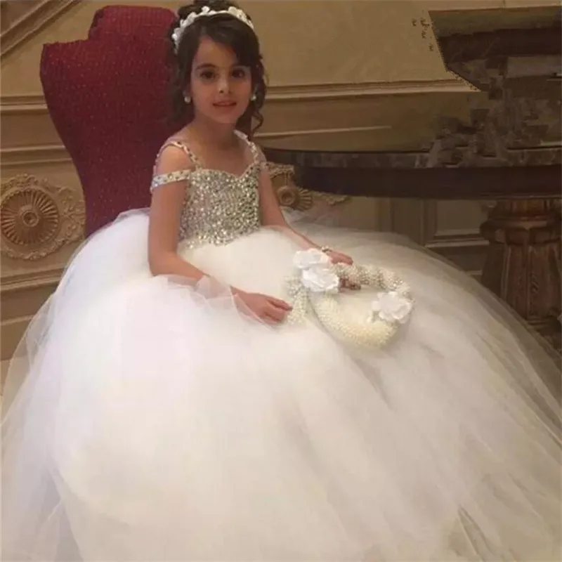 Golden Beads Flower Girl Dresses For Wedding Fashionable Pageant Gown Sleeveless lace Appliques Holy Communion Dresses For Girl