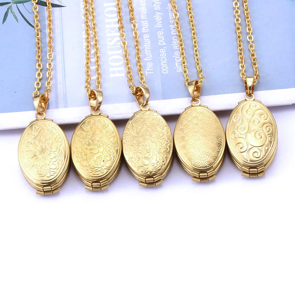 New Fashion Photo Frame Memory Locket Pendant Necklace Plata/Gold Color Simplicity Vintage Flower Jewelry Women\'s Nostalgia Gift