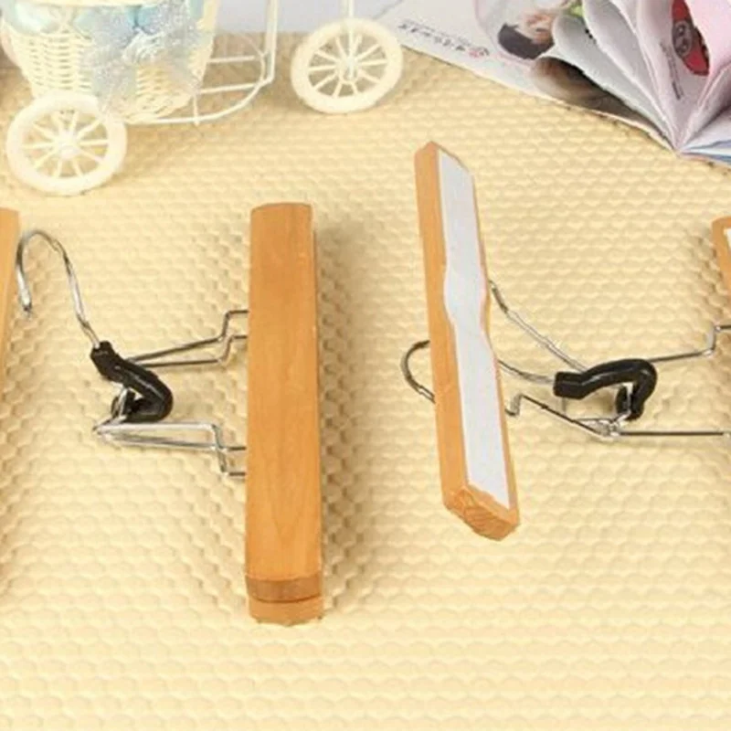 Natural Solid Wood Pants Hanger Non-slip No Trace Hanger Pants Hangers Skirt Hangers Clips Slack Hanger