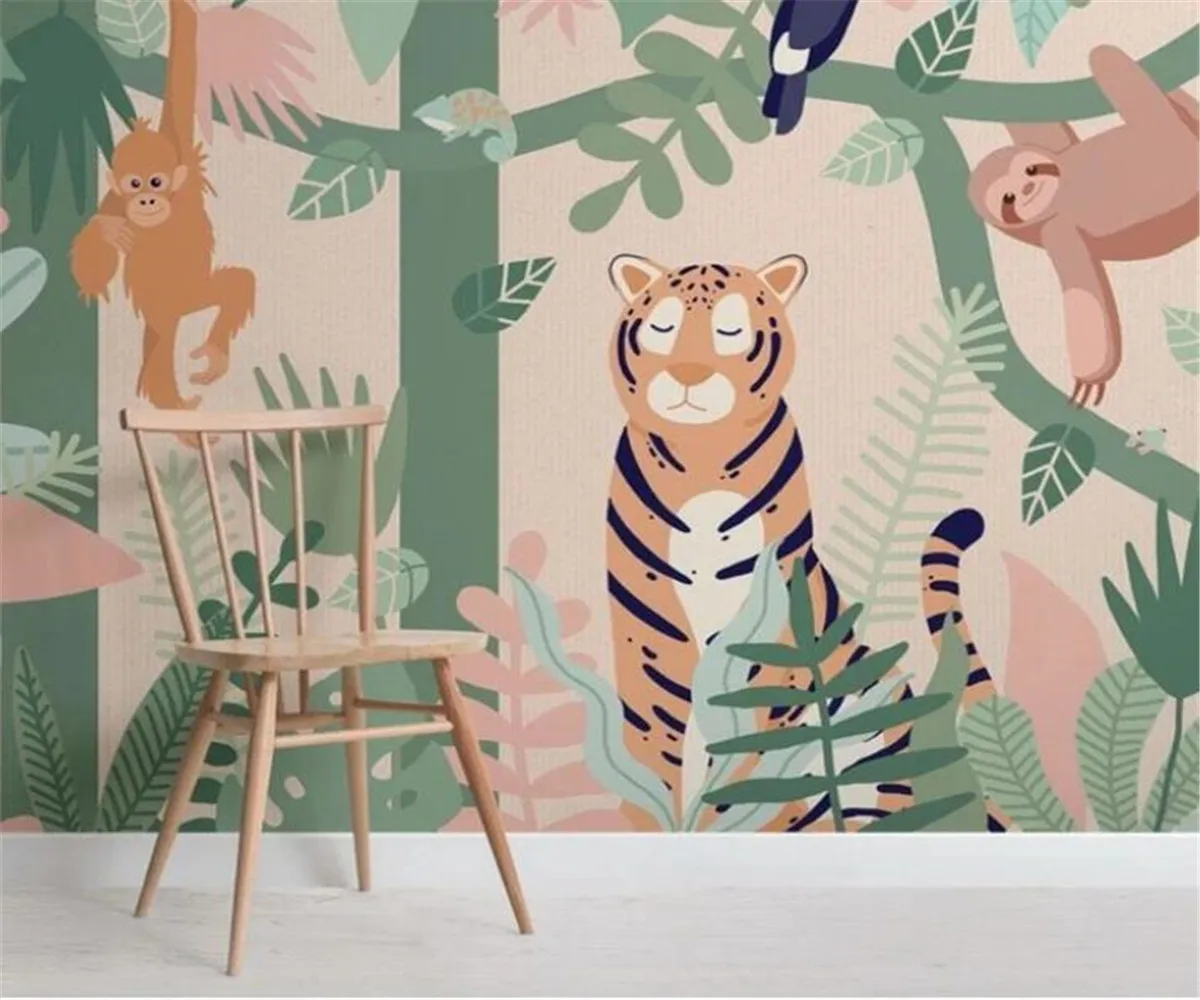 

New children's room cartoon tiger animal forest Mural home decoration custom size multiple materials available 3d Wallpaper