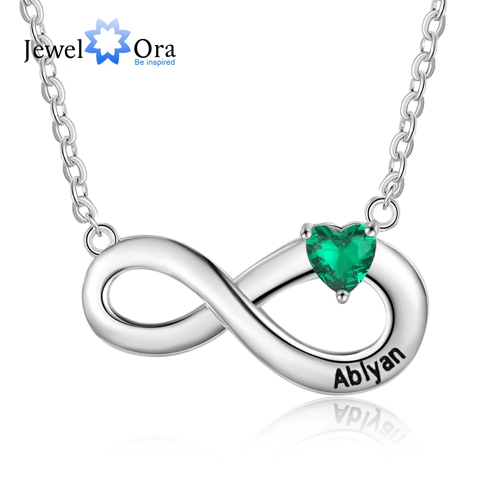 JewelOra Personalized Necklace Infinity Pendant Romantic Jewelry for Women Customized Birthstone Engraved Name Christmas Gifts