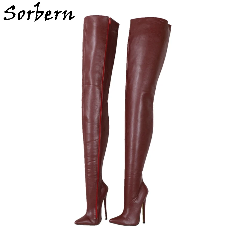 Sorbern 90Cm stivali Super lunghi Spike tacchi alti scarpe Fetish Sexy punta a punta senza elastico Zip Up Unisex taglia 15 stivali lunghi