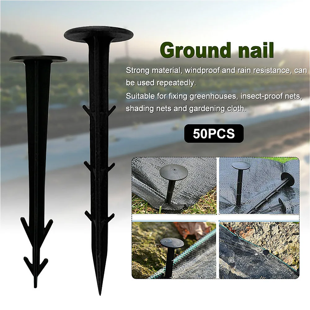 50pcs Outdoor Film Fixed Ground Nail Pegs Ground Nail Film Fixed Garden Pegs Pp Outdoor Mulch Shading Black Reusable Wholesale