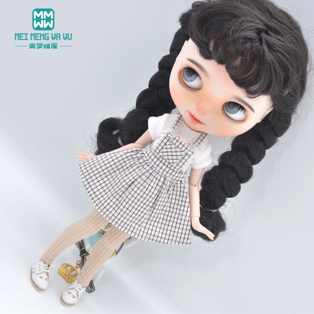 Blyth – vêtements de poupée, jouets Azone, accessoires de poupée à carreaux, jupe à bretelles, T-shirt, chaussures en cuir, 28-30cm, nouvelle collection