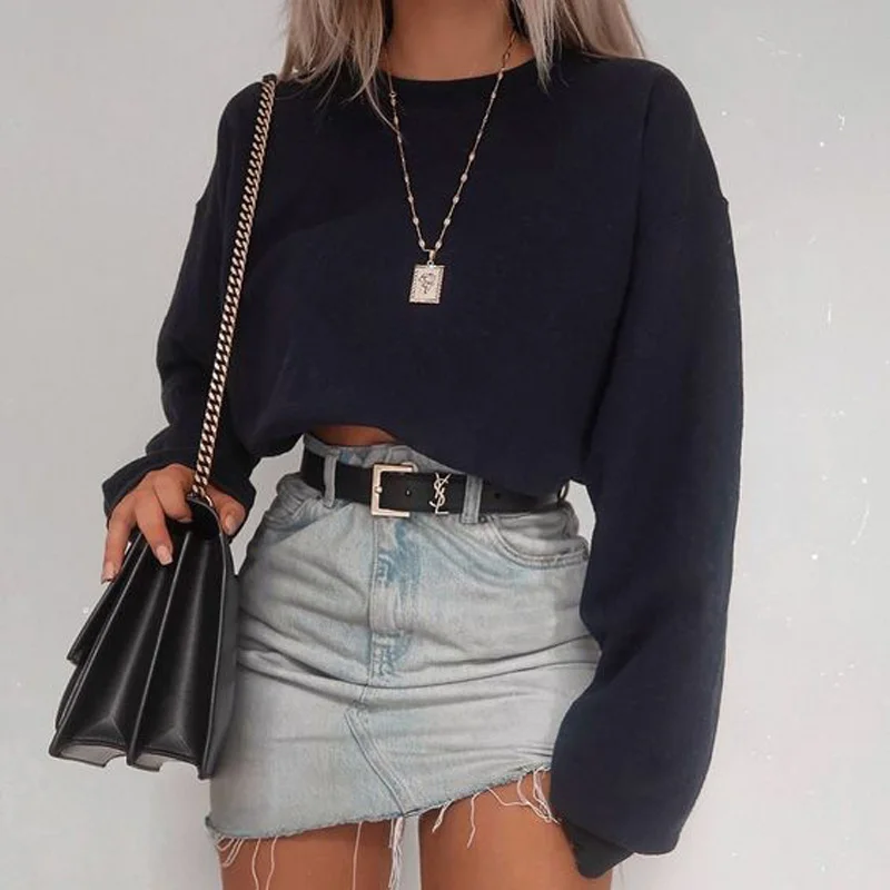 رداء علوي نسائي غير رسمي بأكمام طويلة من Hirgin تي شيرت نسائي ناعم من القطن برقبة دائرية ملابس صيف وخريف أنيقة دروبشيبينغ