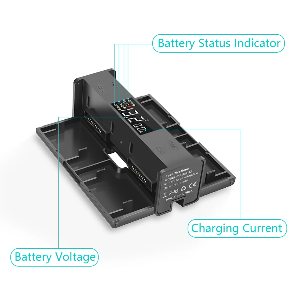 FOR DJI Mavic Air 2S Air 2 4 in 1 Portable Drone Battery Charger Converter Battery Charging Hub Smart Charger digit LED Screen