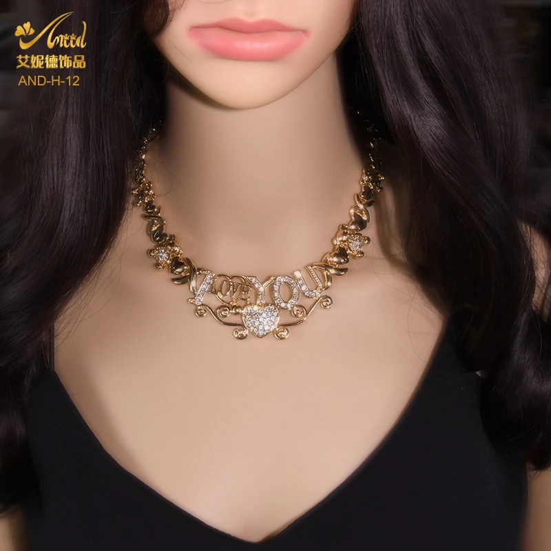 ANIID XOXO Dubai Gold Color Jewelery I Love You Necklace Earrings Sets For Woman Nigerian Jewellery Wedding Ethiopian African