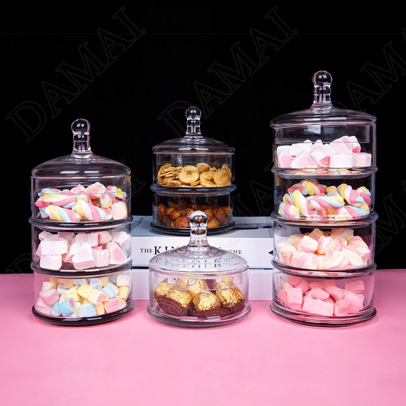 

Glass with Lid Storage Jar Cosmetic Containers Tank Candy Snacks Stackable Multilayer Organizer Jars Home Decoration Modern