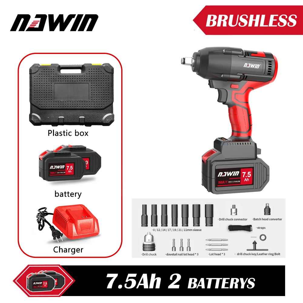 NAWIN Industrial Brushless Lithium Wrench 600N Super Torque Cordless Electric Wrench Easy Removal Of Car Tires