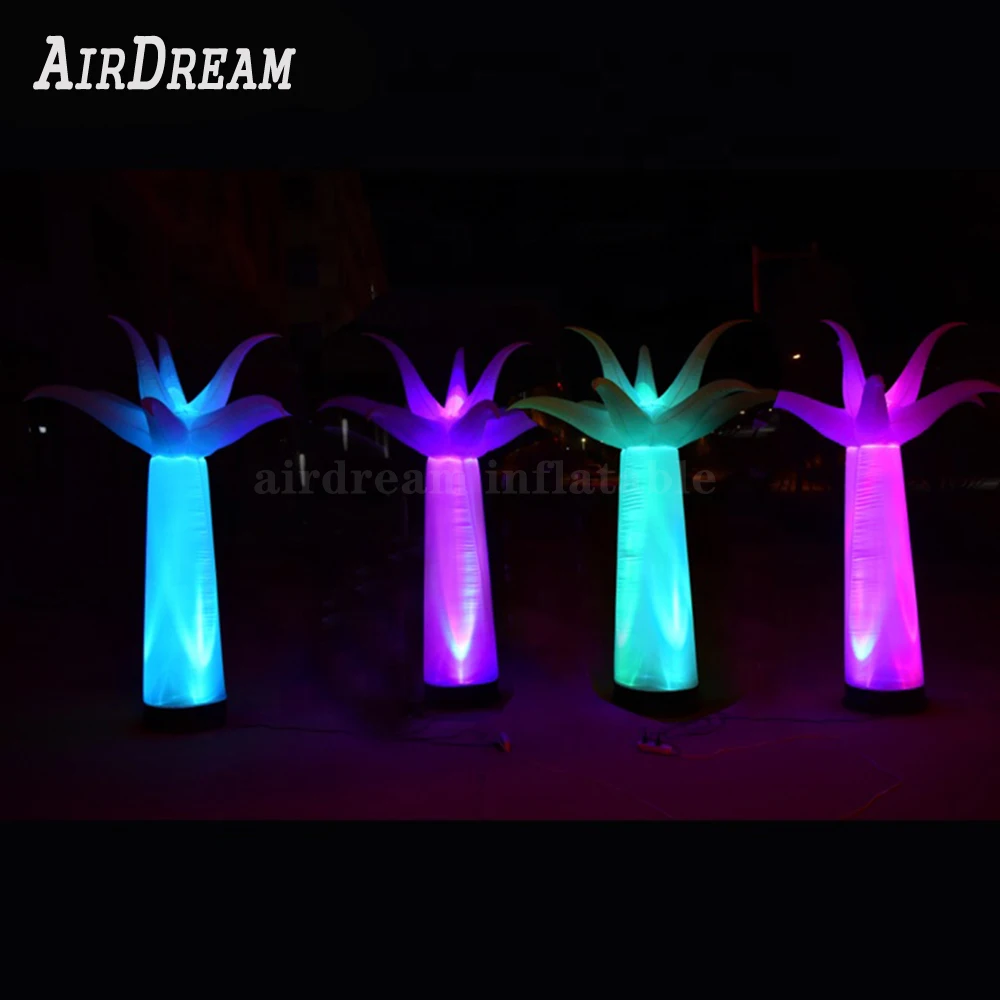 Free shipping colorful giant standing led inflatable palm tree lighted flower column tube for wedding party event decoration