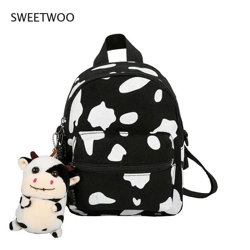 

Mini Backpack Women 2021 Cute Cow Shoulder Bag For Teenage Girls Kids Multi-Function Small Bagpack Female Ladies School Backpack