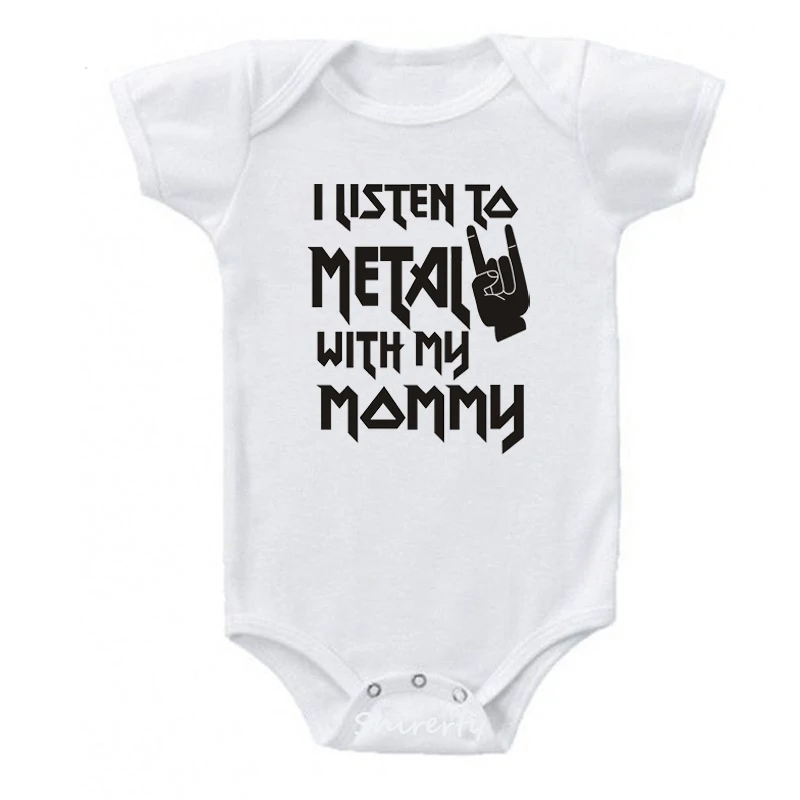 I listen to Metal with my Mommy and Daddy Baby Bodysuit Cotton Infant Body Short Sleeve Jumpsuit Baby Boy Girl Outfits Clothes