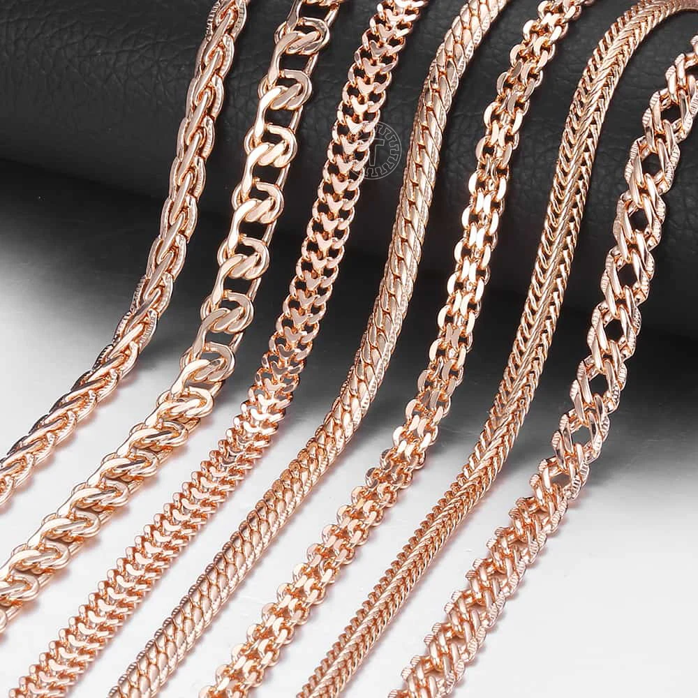 Womens Necklace Fashion Jewelry Foxtail Snail Weaving Hammered Link Chain 585 Rose Gold Color Necklace for Women 50/60cm LCN01