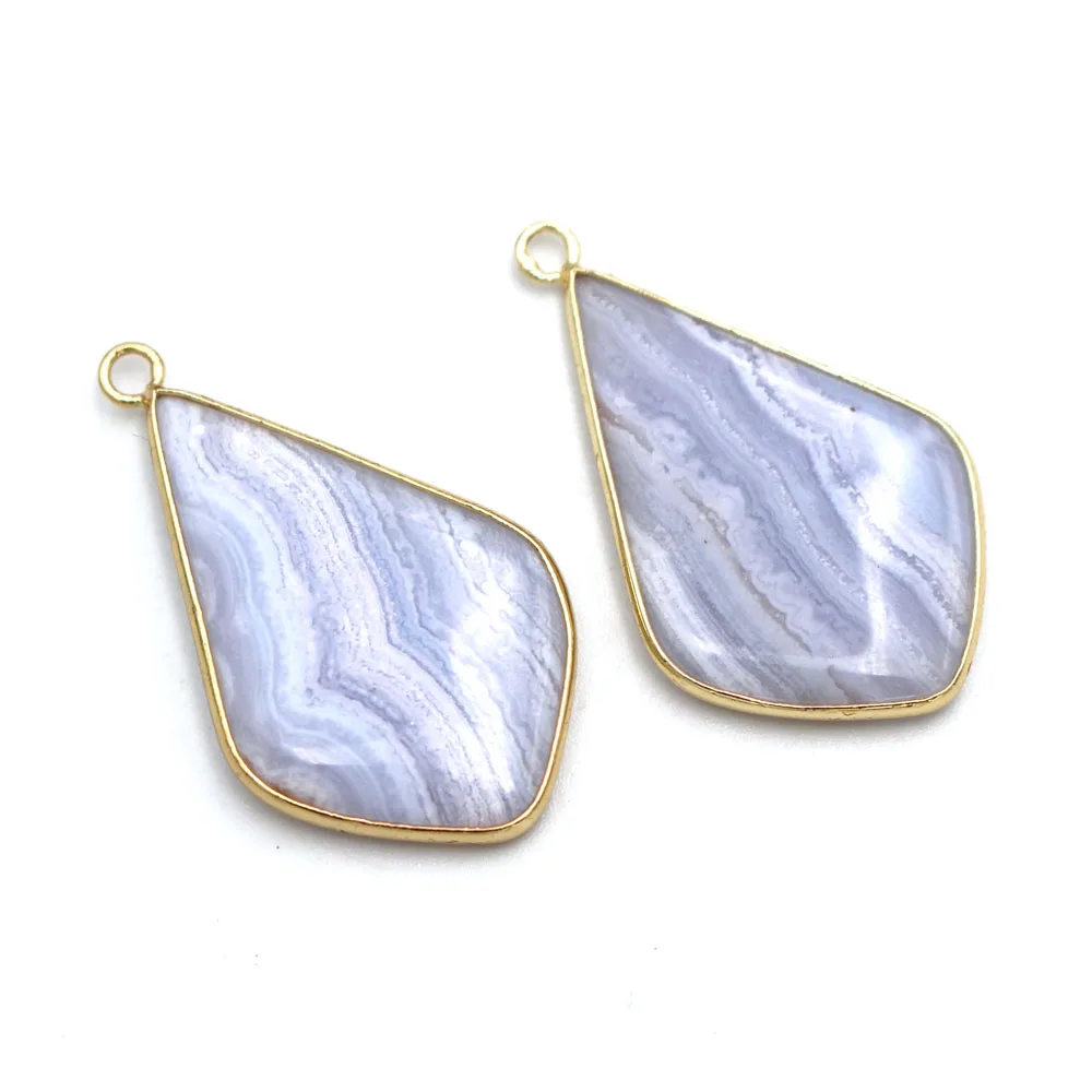 1pc Blue Lace Agate Pendant Natural Stone Triangle Blue Chalcedony Stone Charms Purple Agate Stone Pendants