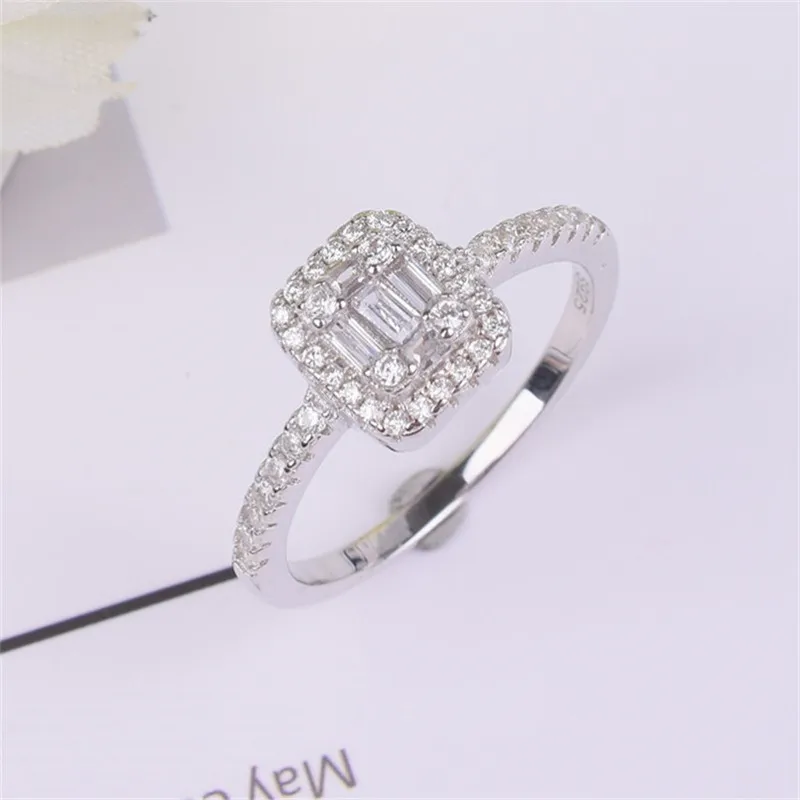 Lady's Classic solid 925 Sterling Silver ring Square Put together SONA Diamond Rings Wedding Brand Jewelry for Women size 5-10