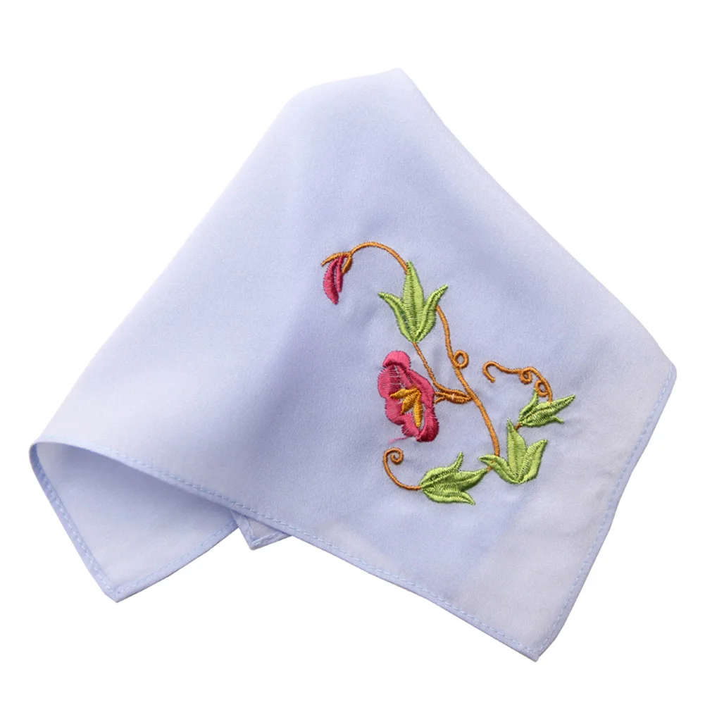 2Pcs Women Hankies Embroidered Flower Hanky Floral Assorted Ladies Girl Handkerchief Fabrics Accessories A04