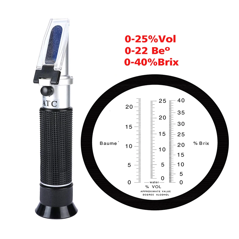 3 In 1 Grape & Alcohol Refractometer RHW-25VATC 0-25%Vol 0-40%Brix 0-22Baume Wine Refractometer Alcohol Meter for moonshine