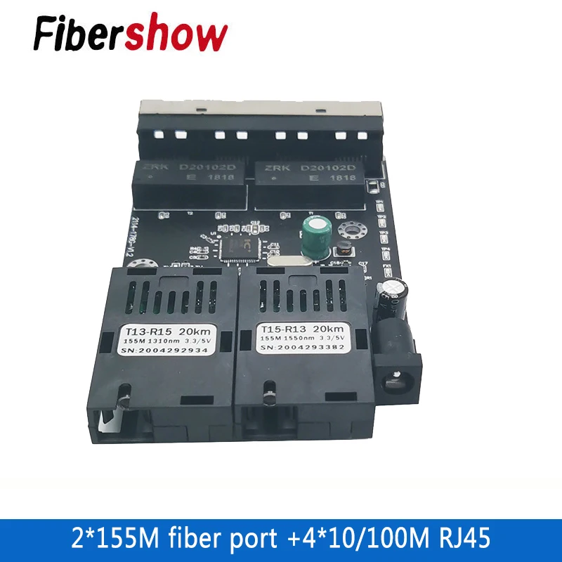 Go! Ethernet Fiber switch 4 RJ45 2 SC Optical Media Converter Single Mode fiber Port PCB 10/100M 20 pieces new