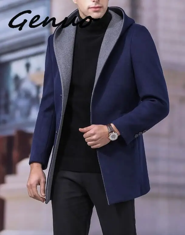 

2019 new arrival autumn&winter high quality wool red trench coat men,men's wool hooded jackets plus-size M-3XL