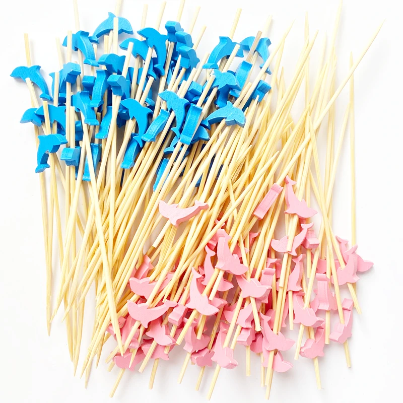 

100Pcs Disposable Dolphin Bamboo Picks Food Forks Fruit Cocktail Handmade Toothpicks Picnic Party Supplies Table Decoration