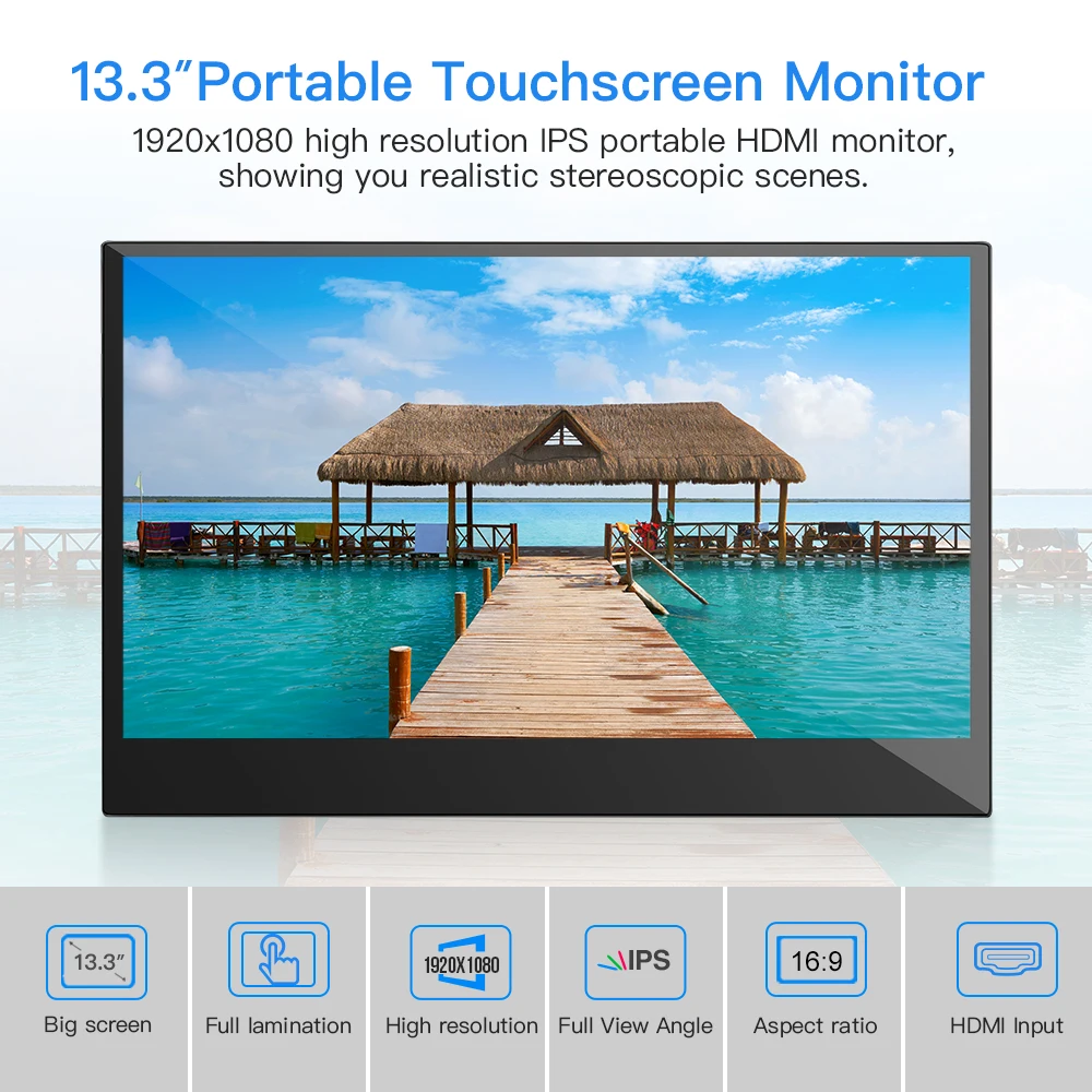 Eyoyo EM13L Portable 13.3 Inch IPS Touchscreen 1920*1080 Gaming Monitor HDMI Mini Laptop Built-in Dual Speaker With Type-C Input