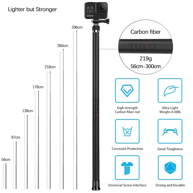 3M 1.5M Cellphone Carbon Selfie Stick Insta360 X3 One X2 R Portable Invisible Handle Rotation Pole Monopod For GoPro 11 10 9 Max