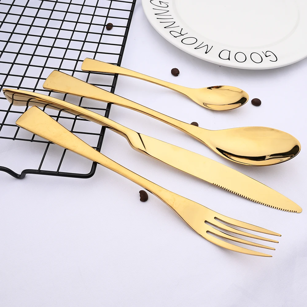 Luxury Gold Dinnerware Cutlery Set 18/10 Stainless Steel Silverware Steak Knife Dessert Spoon Cake Fork Tableware Flatware Set