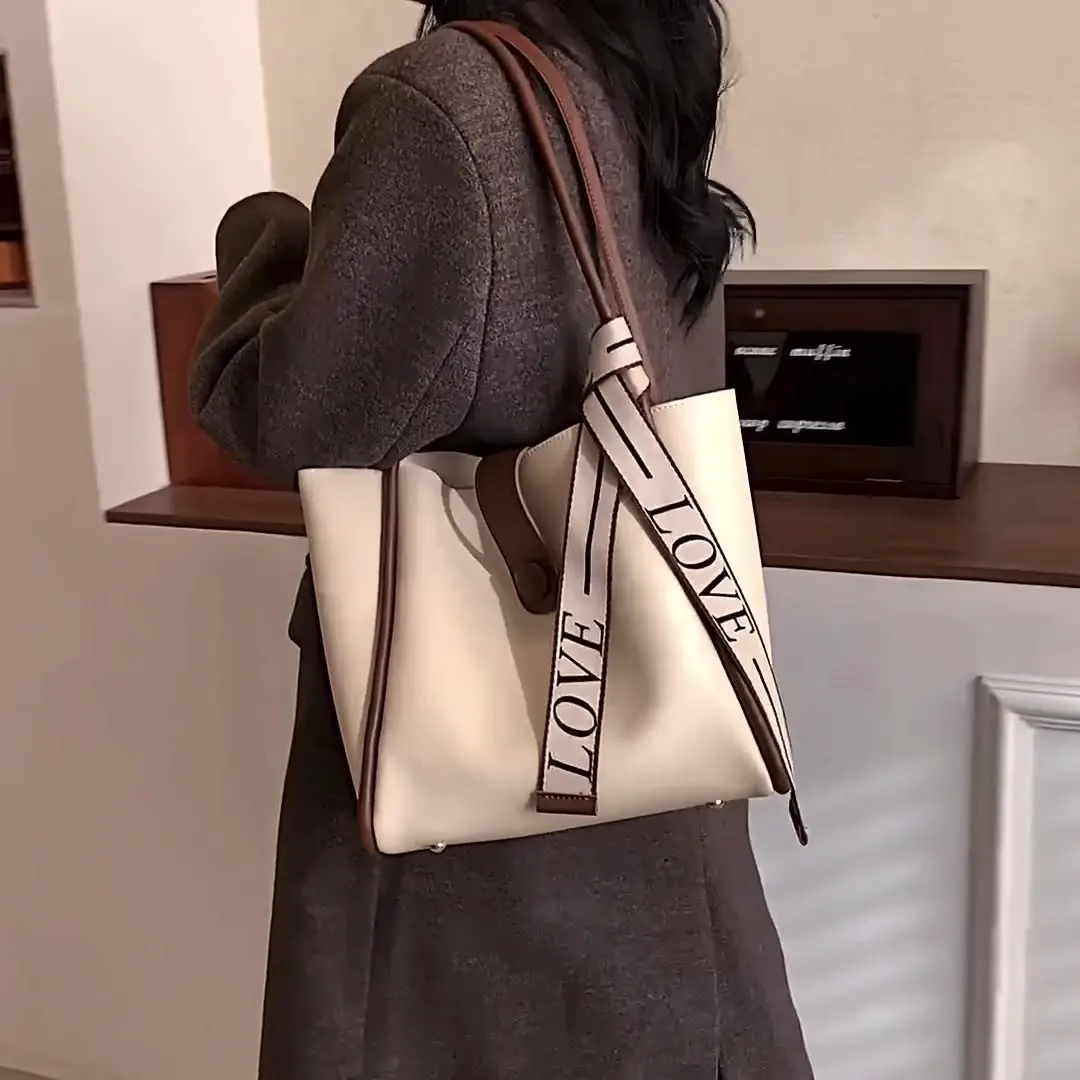 Fashion Large Capacity Shoulder Bags New Solid Color Soft PU Leather Tote Lady Casual Shopping Versatile Handbag Handtassen Dame